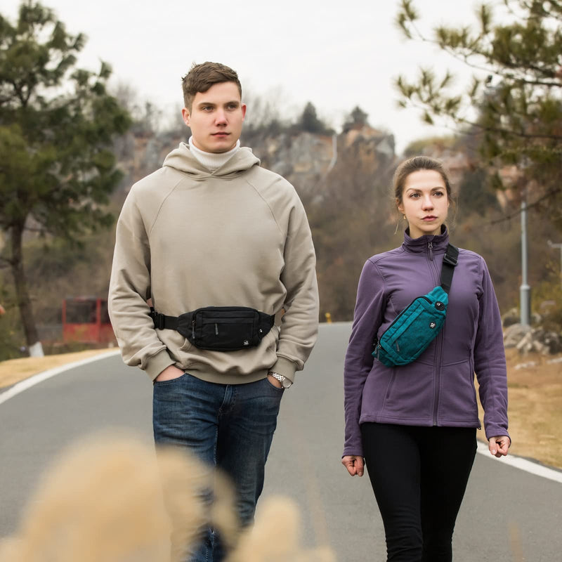WATERFLY Fanny Pack Waist Bag: Small Hip Pouch Bum Bag Fannie Pack Phanny Fannypack Waistpack Bumbag Beltbag Sport Slim Fashionable for Jogging Hiking Hiker Woman Man Black