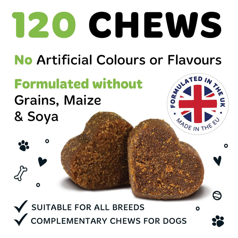 Bugalugs Grass Green Dog Supplement Chews helps support Dog Urine Neutraliser for Grass Burn with Cranberry that helps Urinary & Gut Health, Rich in Salmon, 120 Chews 300g (Pack of 1)