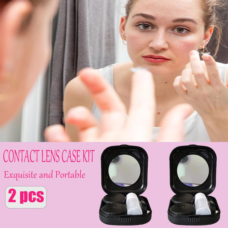 Contact Lens Case, 2 Pack Portable Contact Lens Box Kit with Mirror, Compact Soak Storage Kit for Travel (Black) Black - BeesActive Australia