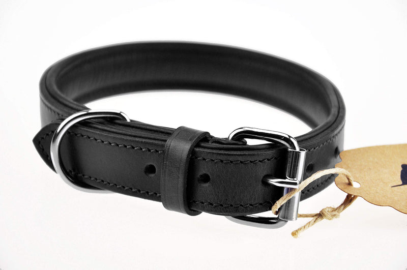 Schnüffelfreunde collar for dogs made of leather, dog collar for large, medium and small dogs, padded leather collar, robust (L - 36-45cm, black) L - 36-45cm - BeesActive Australia