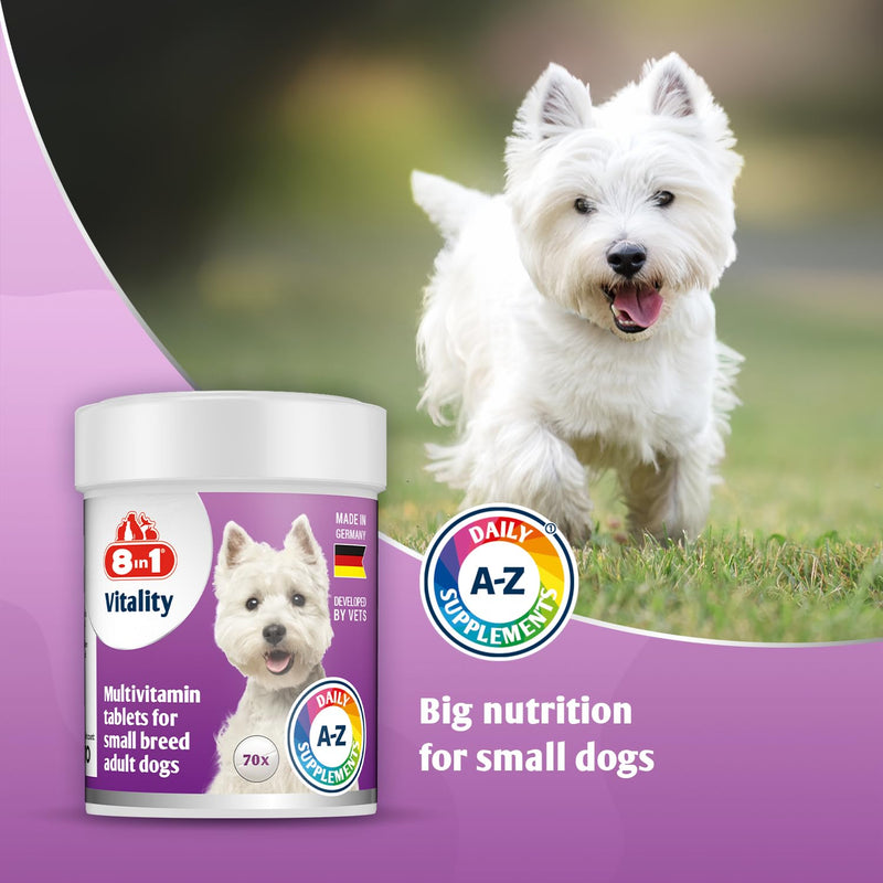 Small Breed Dog Multivitamins Nutritional Supplement - 12 multivitamins and essential minerals - 70 tablets - for active lifestyle and immunity