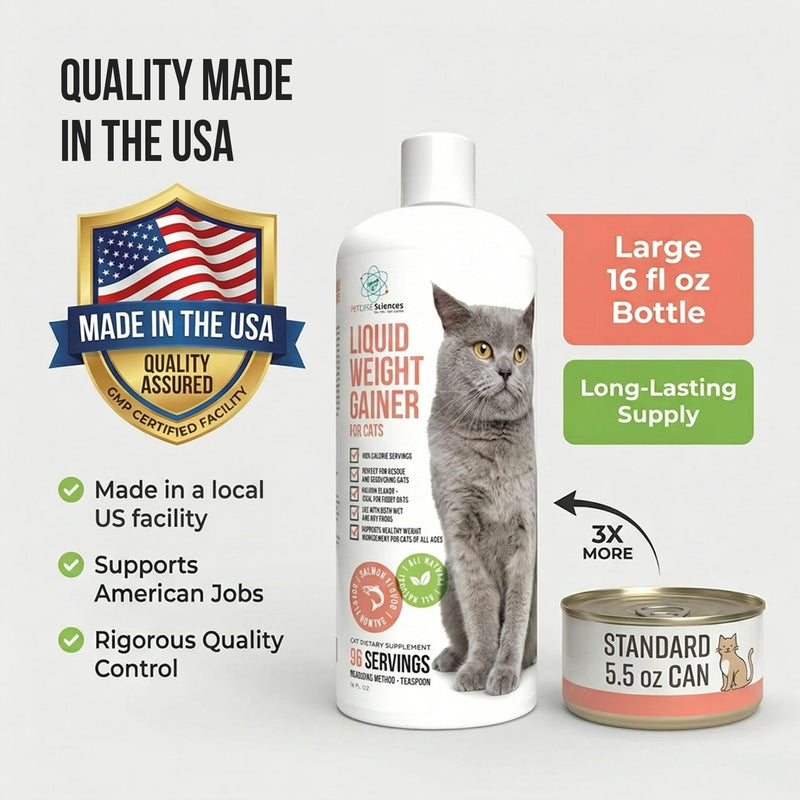 Liquid Cat Weight Gainer 16oz - High Calorie Cat Food Appetite Stimulant - Weight Gain for Cats Appetite Stimulant – High Calorie Supplement for Cats - Salmon Flavor - USA Made