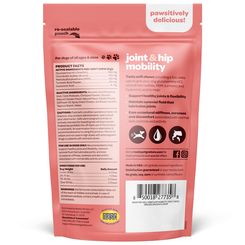Hip and Joint Chews for Dogs | Dog Glucosamine Chews for Comfort & Mobility with Chondroitin MSM & Turmeric | Dog Joint Supplement for All Ages & Sizes | NASC Certified & Made in The USA | 60 Chews Hip and Joint 60 Count