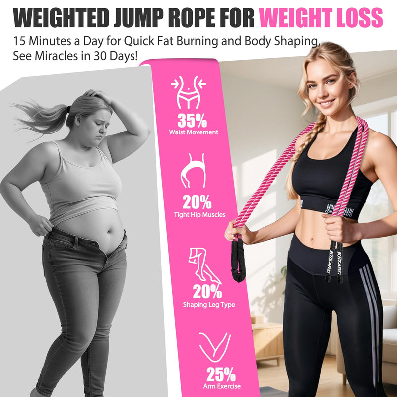 Jump Rope, Weighted Jump Rope for Women, Heavy Jump Ropes for Fitness, Home Gym Exercise Equipment, Adult Skipping Rope for Improve Strength, Weight Loss, Boxing Training,Total Body Workout Equipment Pink 1.5lb