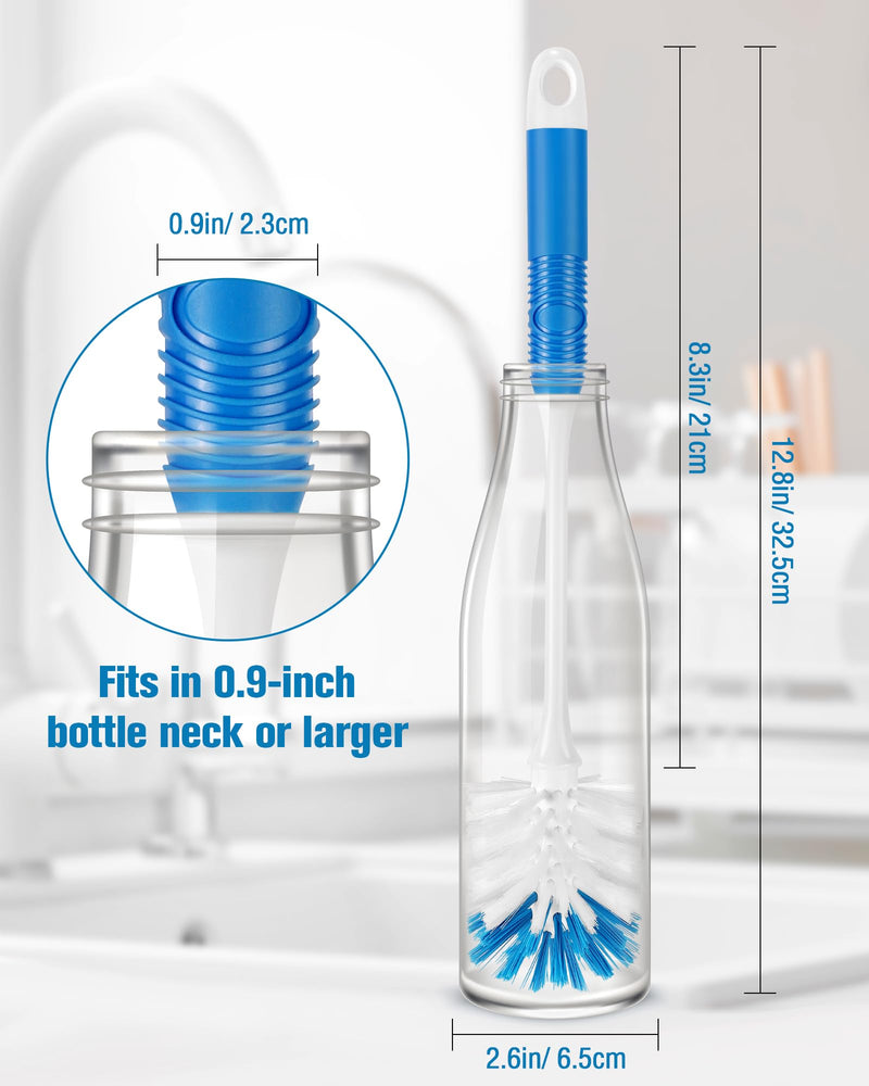 Long Handle Bottle Brush, Bottle Brush Cleaner with Dual Function Bristles for Water Bottles, Glasswares, Mugs, Thermoses, Baby Bottles, Blue 3 Pack Blue Bottle Brush 3pcs - BeesActive Australia