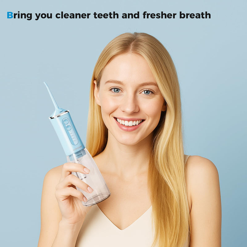 LINKEVAP Water Flosser for Teeth Pick,360ML Rechargeable Travel Oral Irrigator Cleaner,IPX7 Waterproof Daily Dental Care Machine for Home (Blue) Blue
