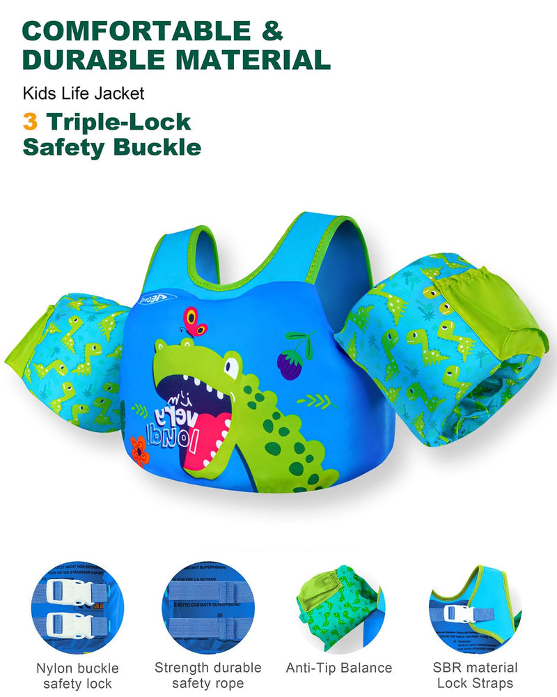 AEOCOO Puddle Float Jumper 20-30-50-60-70 Pounds, Toddler Swim Vest for 1-3-5-6-9 Years Old, Pool Floats with Swimming Arm Floaties Swim Jacket & Water Wings for Kids Swimmies, Boys, Girls, Niños Dinosaur Fit 1-3-5 Years, 20-30-50 Pounds - BeesActive Australia