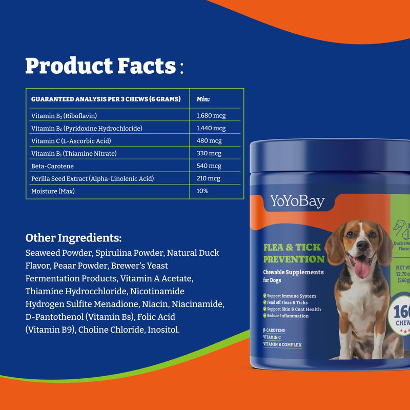 Flea and Tick Prevention for Dogs Chewable - 160 Soft Chews, Duck & Pear Flavor - Dog Flea and Tick Treatment Chewable, Natural Defense- Dog Immune Support Supplement - BeesActive Australia