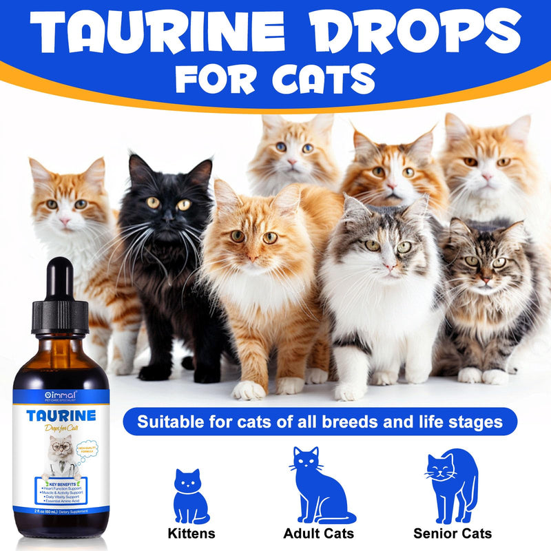 Taurine for Cats, Taurine Supplement for Cats Liquid Drops 60ml, Natural Amino Acid Cat Supplements - Heart, Vision Health, Muscle & Activity Support for All Ages