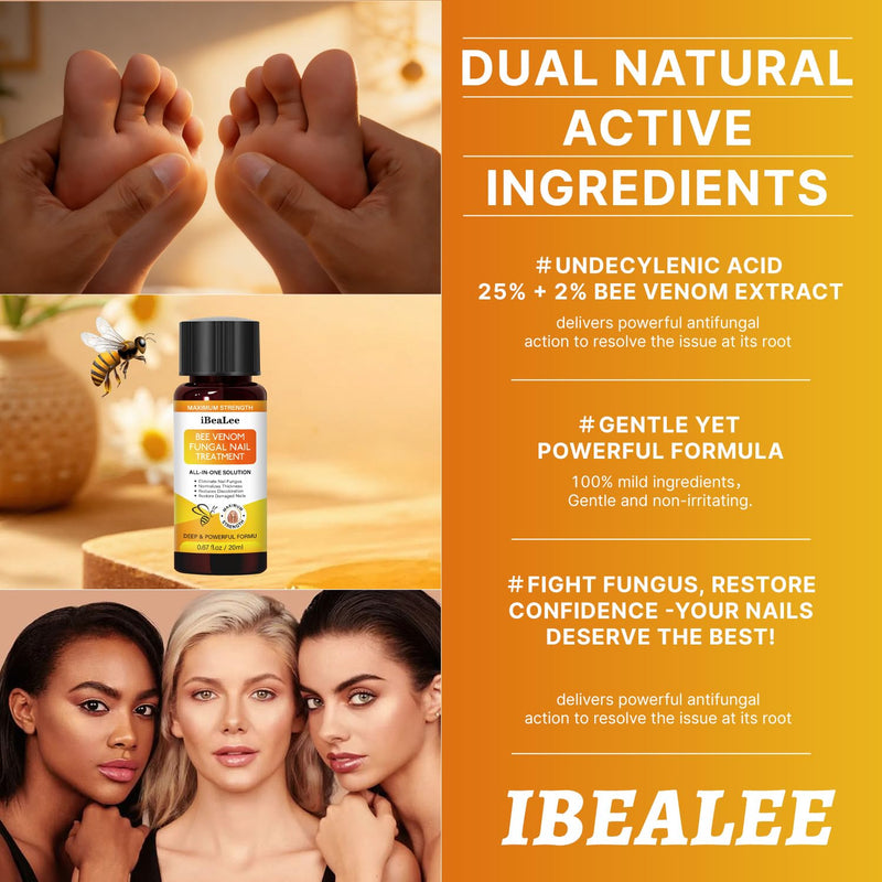 Bee Venom Antifungal Solution Extra Strength - For Fungus on Toenails and Fingernails, Repairing Yellow & Ingrown Nails, Foot Care Treatment 0.68 Fl Oz (Pack of 1) - BeesActive Australia