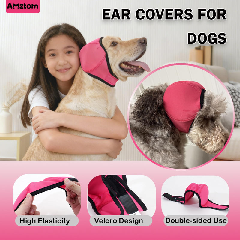 Dog Calming Hood for Grooming & Bathing,Soft Dog Ear Cover for Blow Drying & Bath Time,Stretchy Dog Ear Wrap for Anxiety Relief During Thunderstorms,Fireworks & Travel,Pink,S Pink S(Head Circle:10-14)