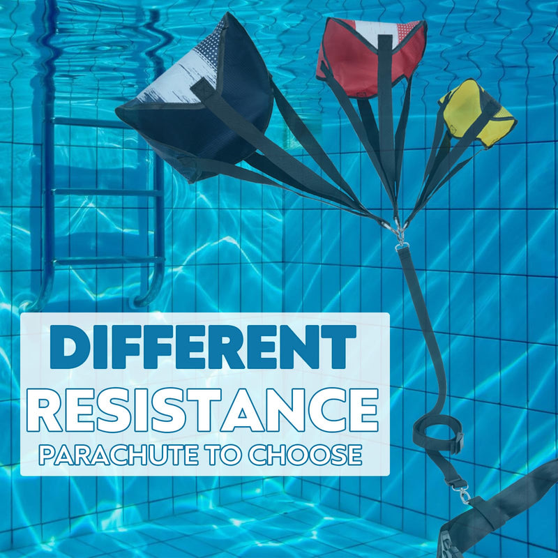 Hikeen Swimming Parachute Resistance Set Training Equipment with 3 Parachute & Adjustable Length Swim Belts for Adults 1 Set
