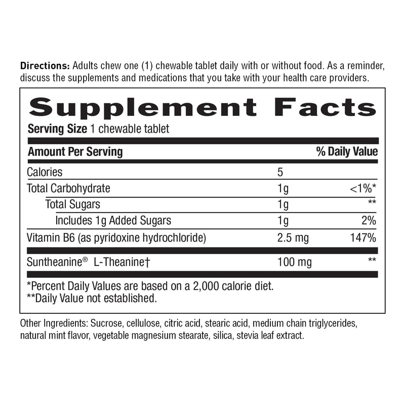Country Life Fast Acting L-Theanine 100 mg, Mint Chewables, 60 Tablets | Suntheanine L-theanine with vitamin B6 promotes relaxation and mental calmness in a chewable tablet