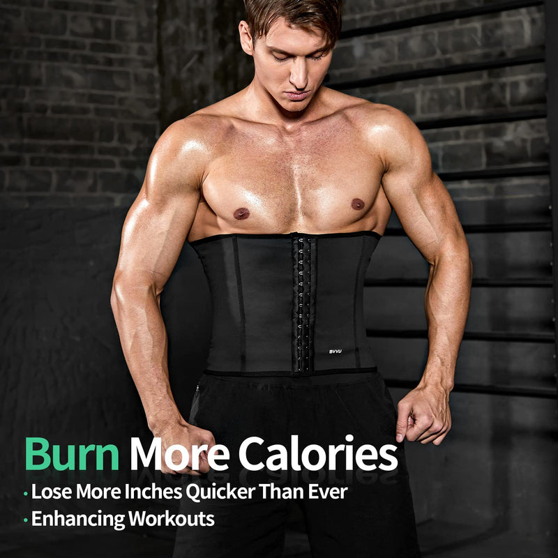 BVVU Waist Trainer for Men Waist Trimmer Tummy Control Sauna Sweat Belt Stomach Wrap Lower Belly Fat Back Support Black Large