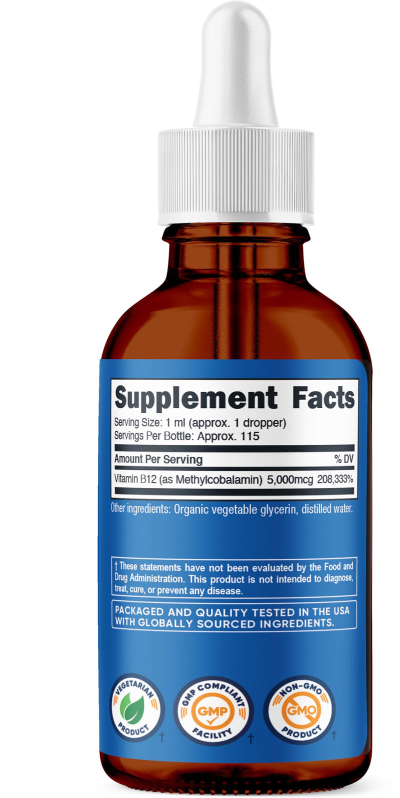 Nutricost Organic Vitamin B12 (Methylcobalamin) Liquid Drops (5,000mcg) | 3.8 Fl. Oz, USDA Organic, OTCO Certified, Vegetarian-Friendly, GMO-Free, Gluten-Free, 115 Servings