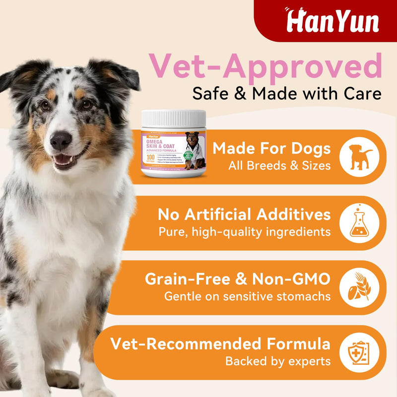 BSLVWG Omega 3 Skin and Coat Supplement for Dogs,100 Chews Fish Oil for Dogs Chews - Allergy and Itch Relief - Anti Shedding Supplement - Dry Skin Treatment - Salmon Oil