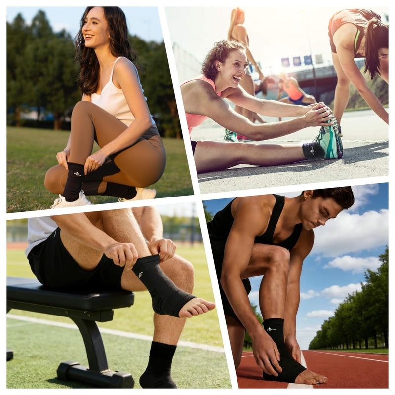ABIRAM Ankle Brace for Men & Women - Adjustable Compression Sleeve with Wrap for Sprained Ankle, Plantar Fasciitis, Achilles Tendonitis - Breathable Support for Running, Volleyball, Basketball - L Black Large - BeesActive Australia