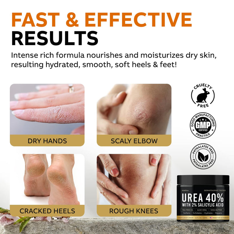 Adellina Urea Cream 40 Percent for Feet Maximum Strength, Urea Foot Cream for Dry Cracked Heels Feet Knees Elbows, 40% Urea Foot Repair Lotion 5.3 OZ - BeesActive Australia