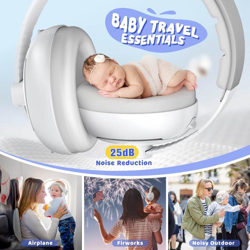 2-in-1 Baby Headphones for Noise Cancelling, Adjustable Ear Muff Noise Protection for Infant Toddler- Travel Essential White