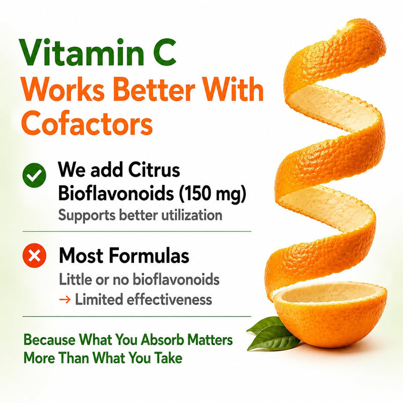 Natural Vitamin C from Organic Acerola Cherry - High Absorption - with Garlic Ginger & Citrus Bioflavonoids - Immune System & Collagen Booster - Anti Aging Skin Vitamins