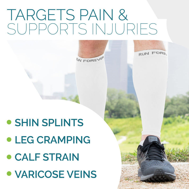 Run Forever Calf Compression Sleeves for Men and Women - Leg Compression Sleeve - Footless Compression Socks for runners X-Large White - BeesActive Australia