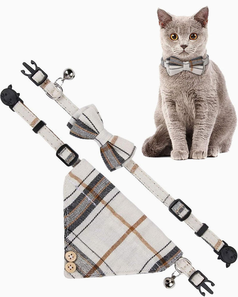 UYRVAPE 2pcs cat collars with bells, removable bow tie bandana, kitten collar, cat bandana, dog bow tie, cat collar with bell and bow tie, checked cat collars with bow - BeesActive Australia