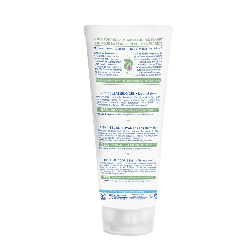 Mustela Baby 2-in-1 Cleansing Gel - Baby Body & Hair Cleanser - with Natural Avocado - Biodegradable Formula & Tear-Free - 6.76 fl. oz. - 1 or 2-Pack New packaging 6.8 Fl Oz (Pack of 1) - BeesActive Australia