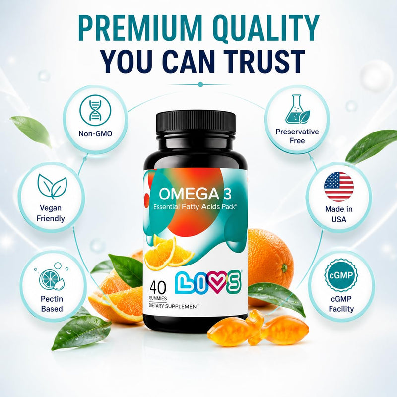 LIVS Vegan Omega 3 Gummies – Plant Based Omega 3 6 9 from Flaxseed Oil – Heart Health, Brain Function, Joint & Eye Support – No Fishy Aftertaste – Non-GMO, Pectin-Based, Kosher & Halal – 80 Count Omega 3 - Adults 40 Count (Pack of 2)