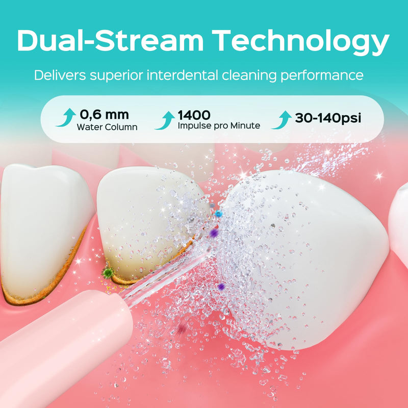 COSLUS C50 Portable Water Flosser for Teeth: 4 Modes & 5 Intensity Levels Professional Electric Dental Pick for Sensitive Gums, Braces & Orthodontic - Cordless for Travel Use, BPA-Free Pink