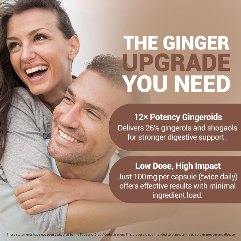 Pure Ginger Root Capsules Enh-12x: Ultra Potent 26% Gingeroids Extract Vegan Ginger Supplements for Nausea, Bloating & Menstrual Cramps, Support a Calm Stomach & Digestive Health, Non-GMO, (30 Days) - BeesActive Australia