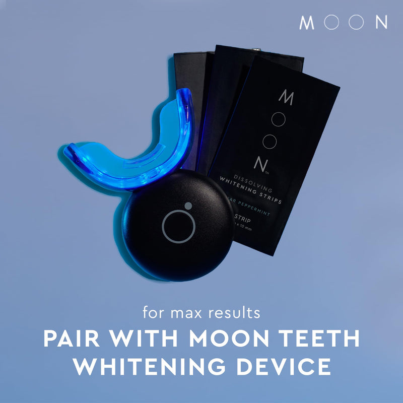 MOON Dissolving Teeth Whitening Strips - Vegan, Easy-to-Use, No Rinse White Strips - Hydrogen Peroxide and Essential Oils Infused Gentle Teeth Whitening Kit - Travel Essentials for Oral Care (56 Ct) Lunar Peppermint (28 Treatments) - BeesActive Australia