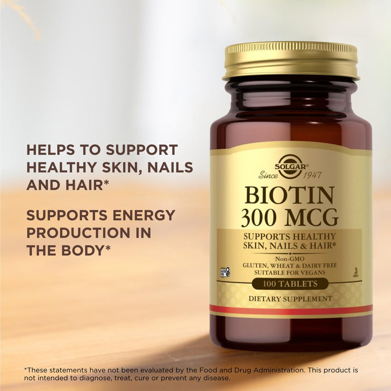 Solgar Biotin 300 mcg - 100 Tablets, Pack of 3 - Supports Healthy Skin, Nails & Hair - Non-GMO, Vegan, Gluten Free, Dairy Free, Kosher, Halal - 300 Total Servings 300 Count (Pack of 1)