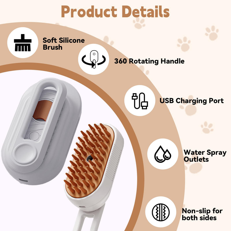 Cat Steam Brush for Shedding, 3 in 1 Dog Steamy Brush Cleanser with Foldable Handle, Pet Spa Brush for Cats Dogs, Spritz Defur Comb for Cats, Steam Brush for Cats, Pet Spray Hair Removal Comb - BeesActive Australia