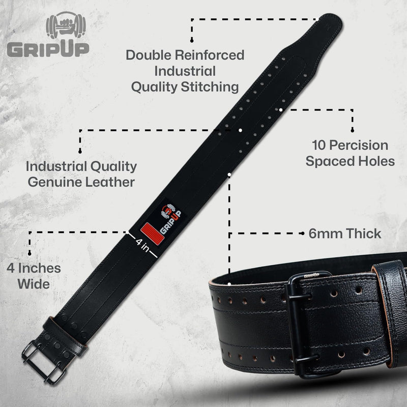 Weight lifting Belt 6mm Thick 100% Leather 4” Back Support Squats Fitness Gym Belt Powerlifting Bodybuilding Deadlifts Heavy Workouts & Cross Strength Training Weightlifting Men Women Black S