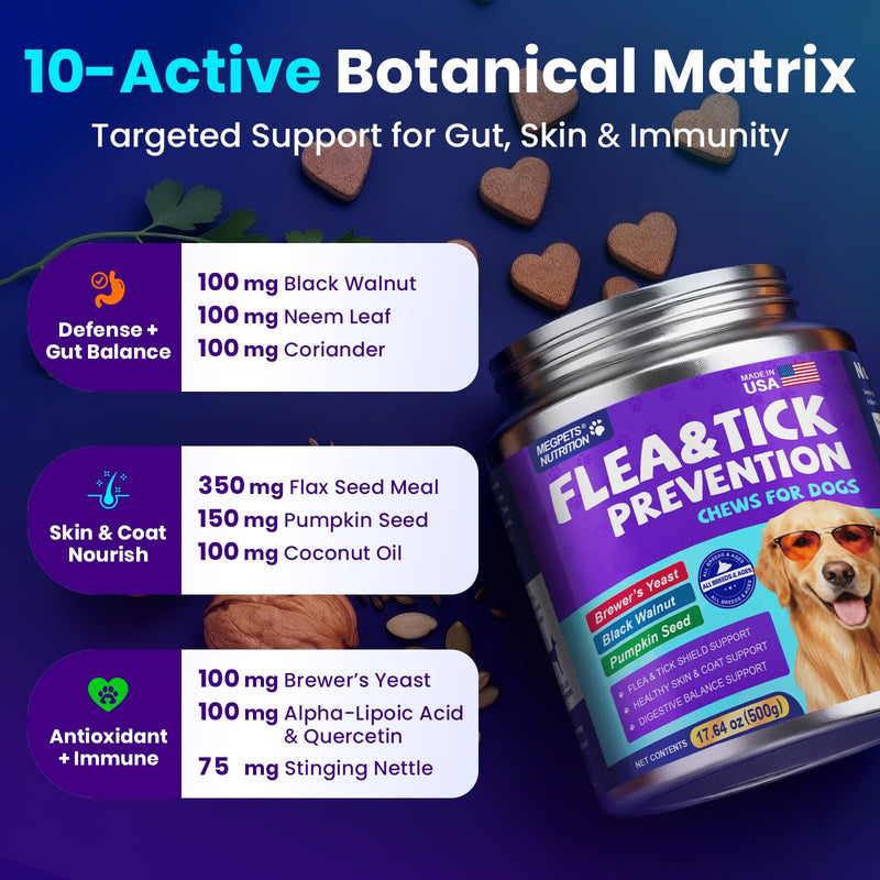 Flea and Tick Support for Dogs Chewable, 300 Soft Chews, Skin & Coat Support, Digestive Support, Chicken Flavor, All Breeds & Sizes 300 Counts