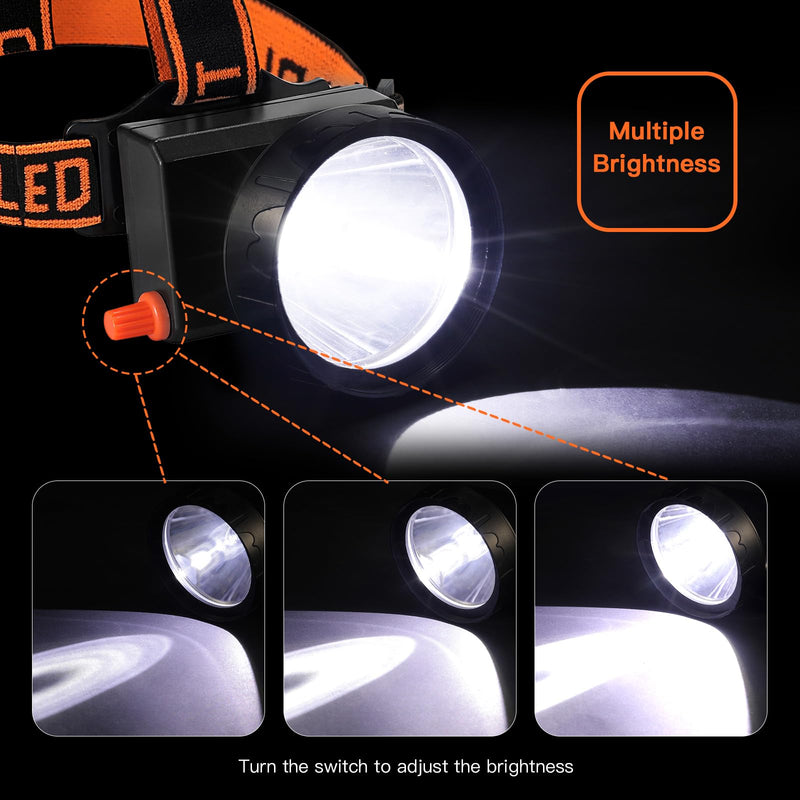 Hiking Headlamp LED Work Head Lamp Waterproof Headlight Flashlight, 90° Angle Adjustable Cordless Rechargeable Hunting Headlamp for Diving, Running, Camping, Fishing