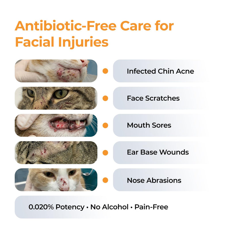 Feline Facial Therapy Solution Healing Aid & Skin Repair for Cat Acne, Eye & Ear Irritations, Chin Sores, Redness & Allergies | Gentle Non-Toxic HOCl Drops | 3.38 fl oz