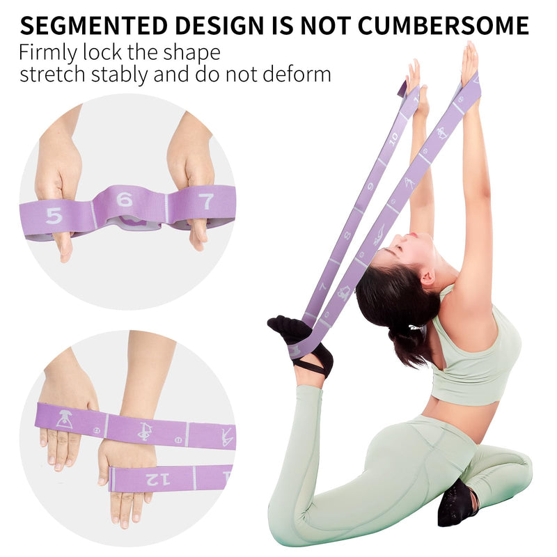 Multi-Functional Slimming Resistance Bands Yoga Straps Elastic Stretching Band 10/12 Loops for Pilates, Latin Training, Dance, Gymnastics, Fitness, Ballet and Physical Therapy Purple 12 Grids