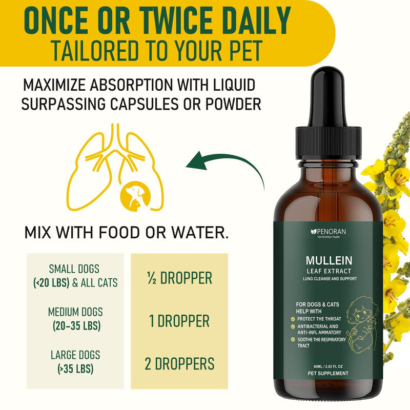 Cough Relief Mullein Drops for Dogs & Cats, Kennel/Dry/Wet Cough, Hoarseness, Seasonal coughing, Easy Breathing, Lung Cleanse, Better Lungs, Soothes Throat - Natural & Efficient ﻿ ﻿ ﻿