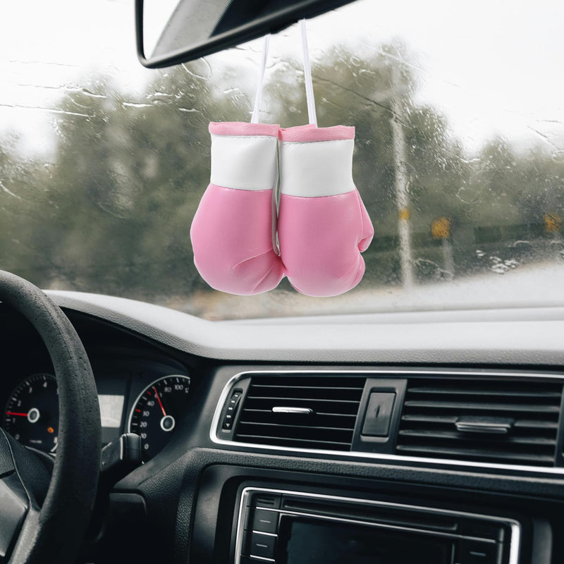 LOGOFUN 10 pcs Mini Boxing Gloves Hanging Decorations Miniature Boxing Gloves Car Mirror Hanging Ornaments Small Punching Gloves Pendants - Pink White (9cm)
