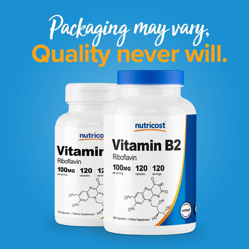 Nutricost Vitamin B2 (Riboflavin) 100mg, 120 Capsules, Gluten Free | GMO-Free 120 Count (Pack of 1)