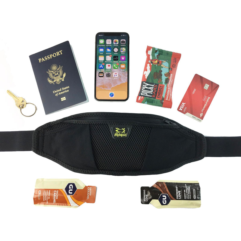 Amphipod AirFlow Endurance Waistpack, Bounce Free Runners Storage Fanny Pack Waist Bag for Running, Jogging, Men & Women One Size Black