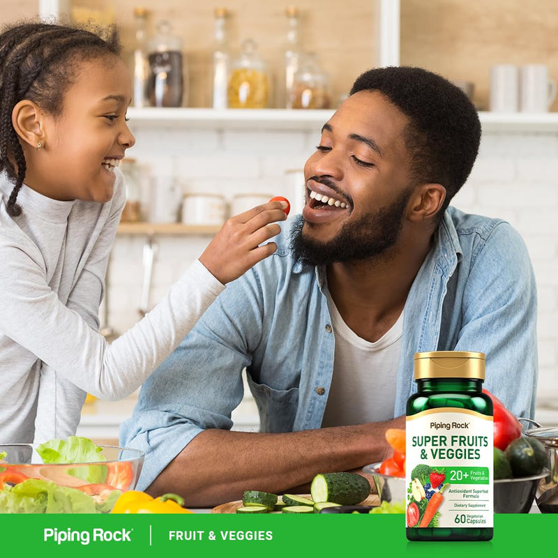 Piping Rock Fruits and Veggies Supplement | 60 Capsules | Superfood Vitamins | with Antioxidant Formula and Prebiotic Blend | Vegan, Non-GMO, Gluten Free 60 Count (Pack of 1)