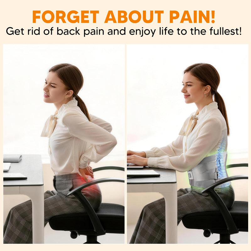 arboleaf Heated Lumbar Brace Back Support Belt with Heat Pad & Dual Support for Lower Back Pain - Adjustable for Men, Women, Work & Home Use Size L (Waist 32"-36") Grey Large - BeesActive Australia