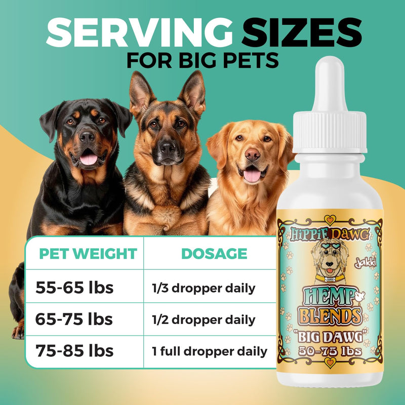 Hippie Dawg Big DAWG Tincture for Large Dogs (50-75 lbs) - Maximum Strength Hip and Joint Support with Glucosamine, Collagen & Hyaluronic Acid - Natural Calming Tincture for Mobility & Wellness - 1oz