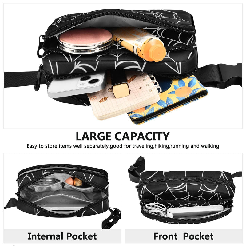 CBBYY Goth Spider Web Fanny Pack for Women Men,Crossbody Waist Bag Pack Adjustable Casual Waist Belt Bag for Travel Running Workout Cycling