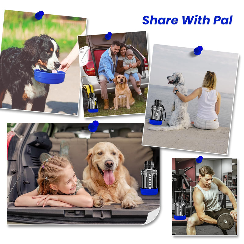 Large Dog Water Bottle for Hiking Beach Walking, 85OZ, Extra Large, Dog Water Bowl Dispenser Portable for Travel, Dog Park, Traveling, Outdoor Camping (Blue, 85oz) Blue - BeesActive Australia