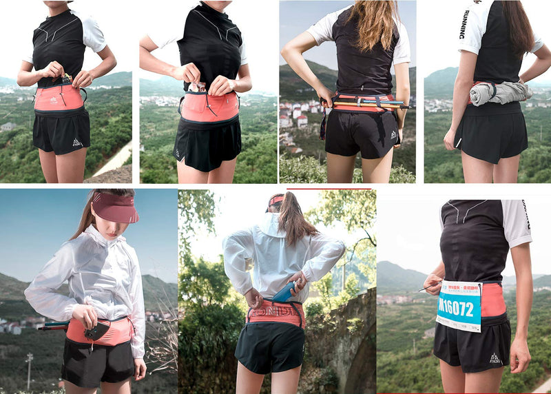 AONIJIE Lovtour Running Belt Waist Pack, Flip Waist Belt,with 250ml Soft Water Bottle Free and Lightweight for Marathon Climbing Jogging Cycling Workout Fitness Mobile Phone Holder BLACK S-M