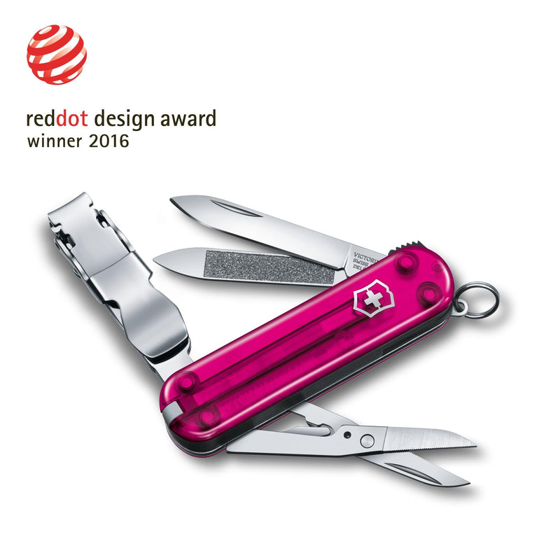 Victorinox Nail Clip 580, 8 Functions, Swiss Made Multi-Tool with Nail File, Nail Cleaner and Small Blade - Transparent Pink - BeesActive Australia
