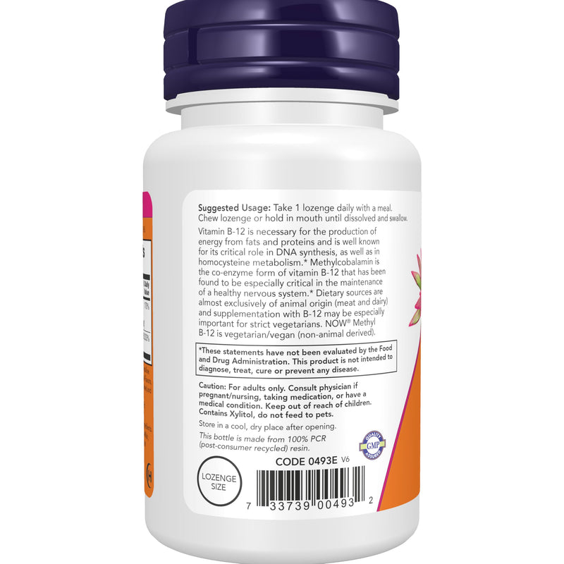 NOW Foods Supplements, Methyl B-12 (Methylcobalamin) 5,000 mcg, Nervous System Health*, 120 Lozenges 120 Count (Pack of 1)